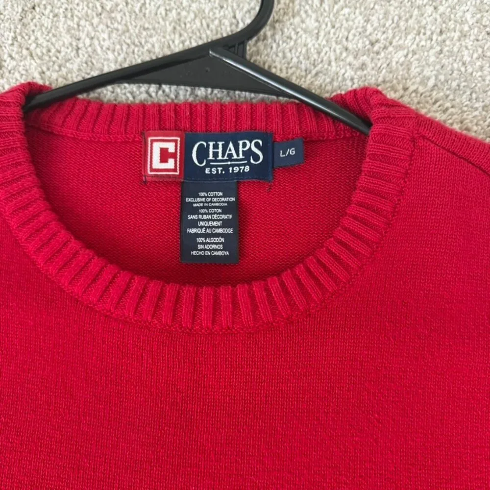 Chaps Red Crewneck Sweater Men’s L Cotton Knit Pullover Preppy Classic